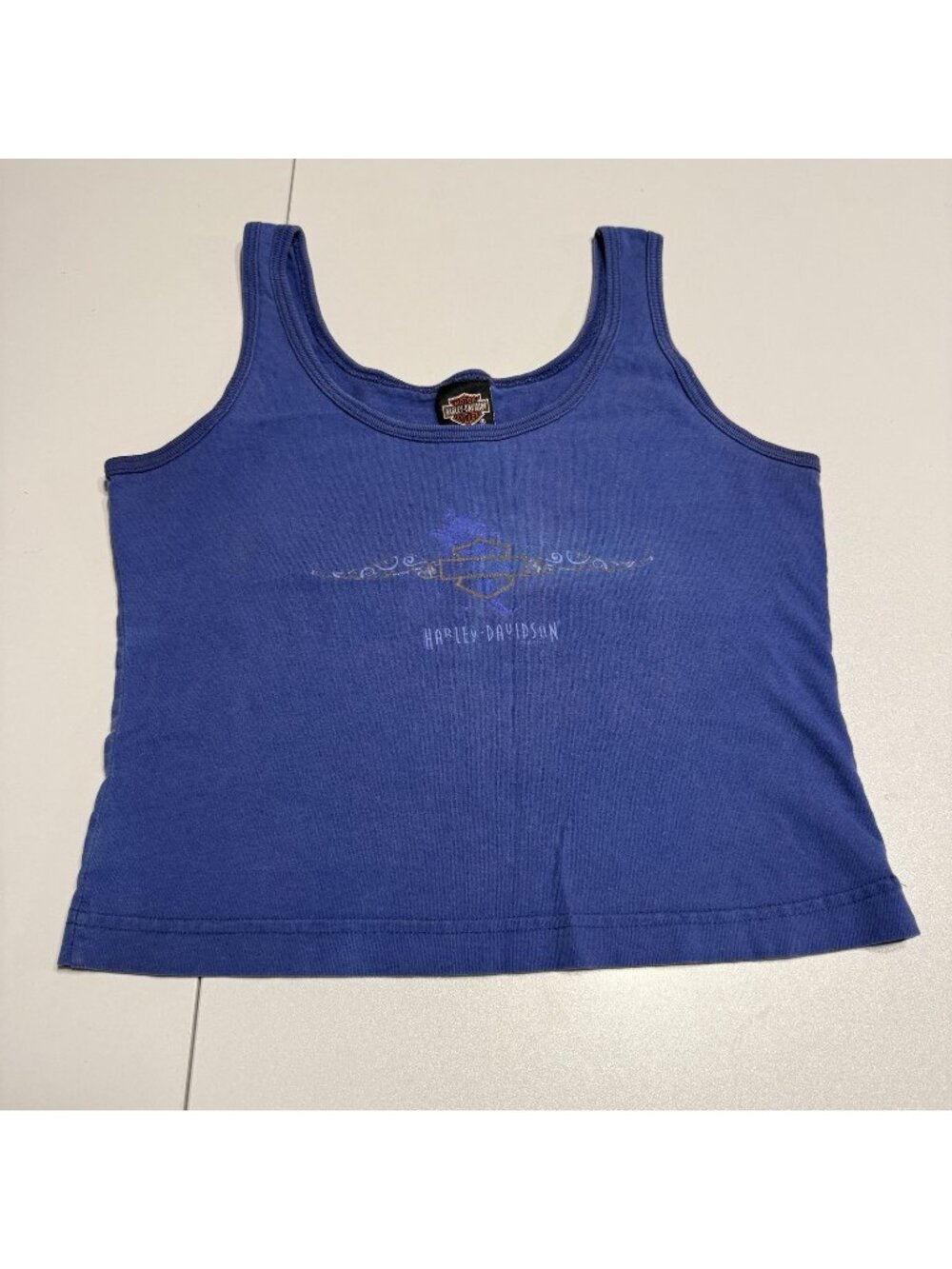 Vintage 90s Harley Davidson Womens Tank Top Shirt Blue Large L USA